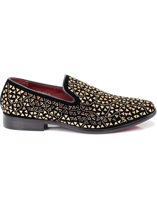 Enzo Romeo Men\'s Gold Rubber Sole Rhinestone Sparkling Suede Loafer Prom Shoes main image 5